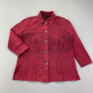 Bfofo Shirt Jacket Womens L Red Stonewashed Button Front Comfort Lagenlook Artsy